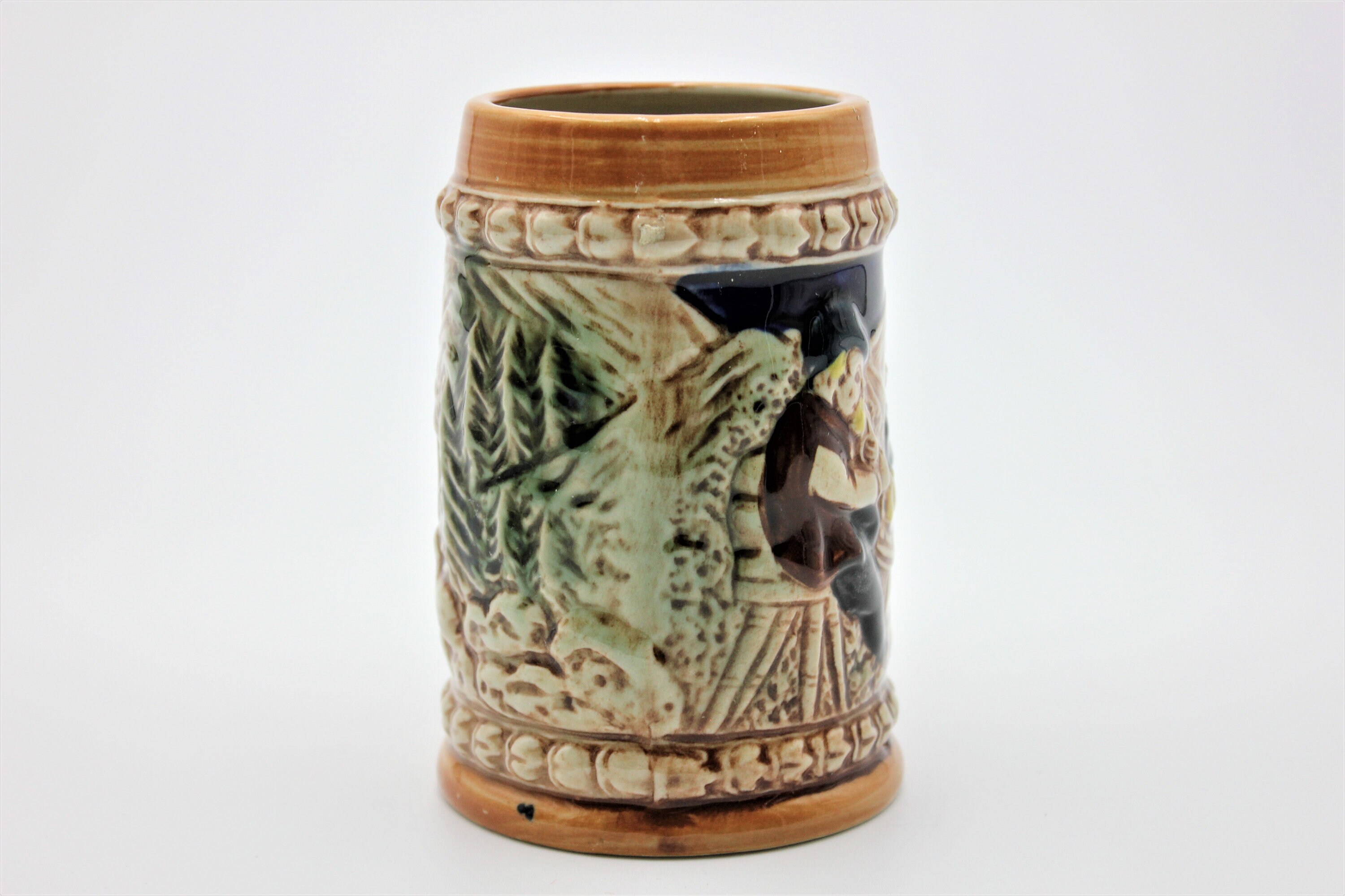 Ceramic Japanese Beer Stein Vintage Brown & Tan Embossed Etsy 日本