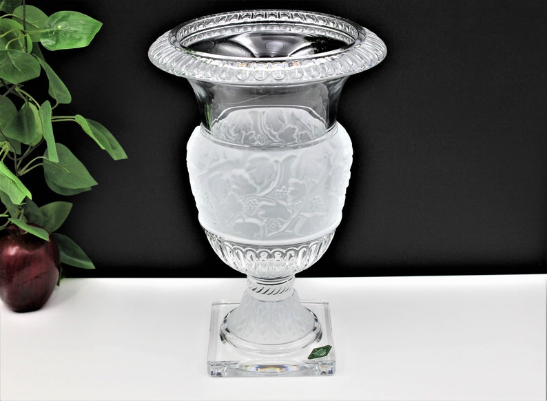 RARE Athena Crystal Vase by Shannon, Godinger Footed Pedestal Etched