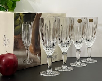 8.5" Cristal D'Arques CLASSIC ICED TEA Glasses 11.5 oz, Vertical Cut Lead Crystal Footed Goblets, Made in France, Vintage Set of 4 in Box