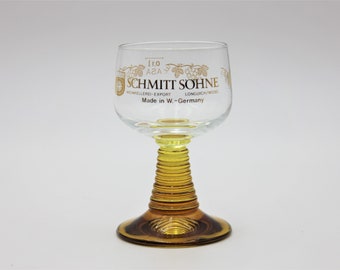 Amber German Schmitt Sohne Ribbed Cordial Wine Glass Beehive Shot Glass w/ Gold Grapes on Vine, Goblet Made in W Germany
