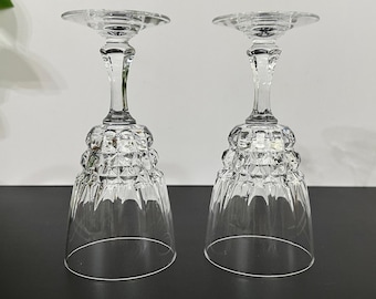 6 3/4" Cristal D'Arques POMPADOUR WATER GOBLETS Crystal Wine Glasses 8.4 oz, Diamond Cut Blown Glass, Made in France, Set of 2