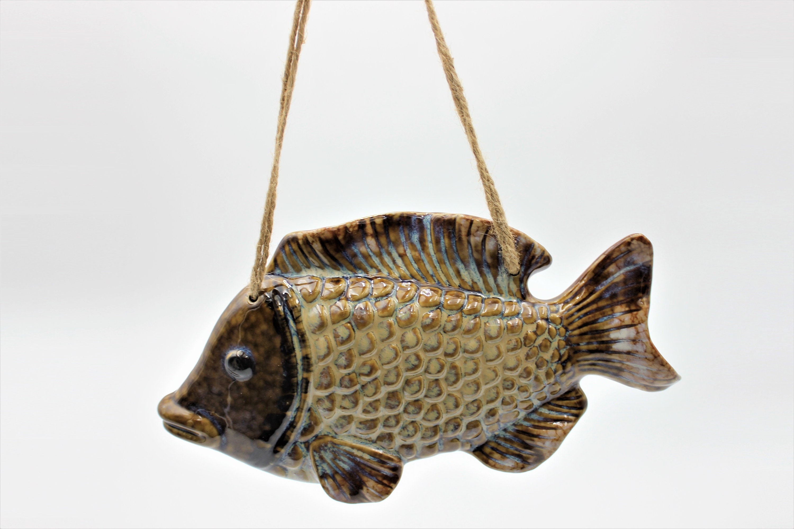 13.5 Ceramic Glazed 3D Embossed Fish Wall Hanging Etsy
