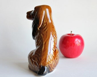 Vintage Ceramic 1960s Brown & Black Basset Hound Dog Figurine, Pottery Statue, Made in Brazil
