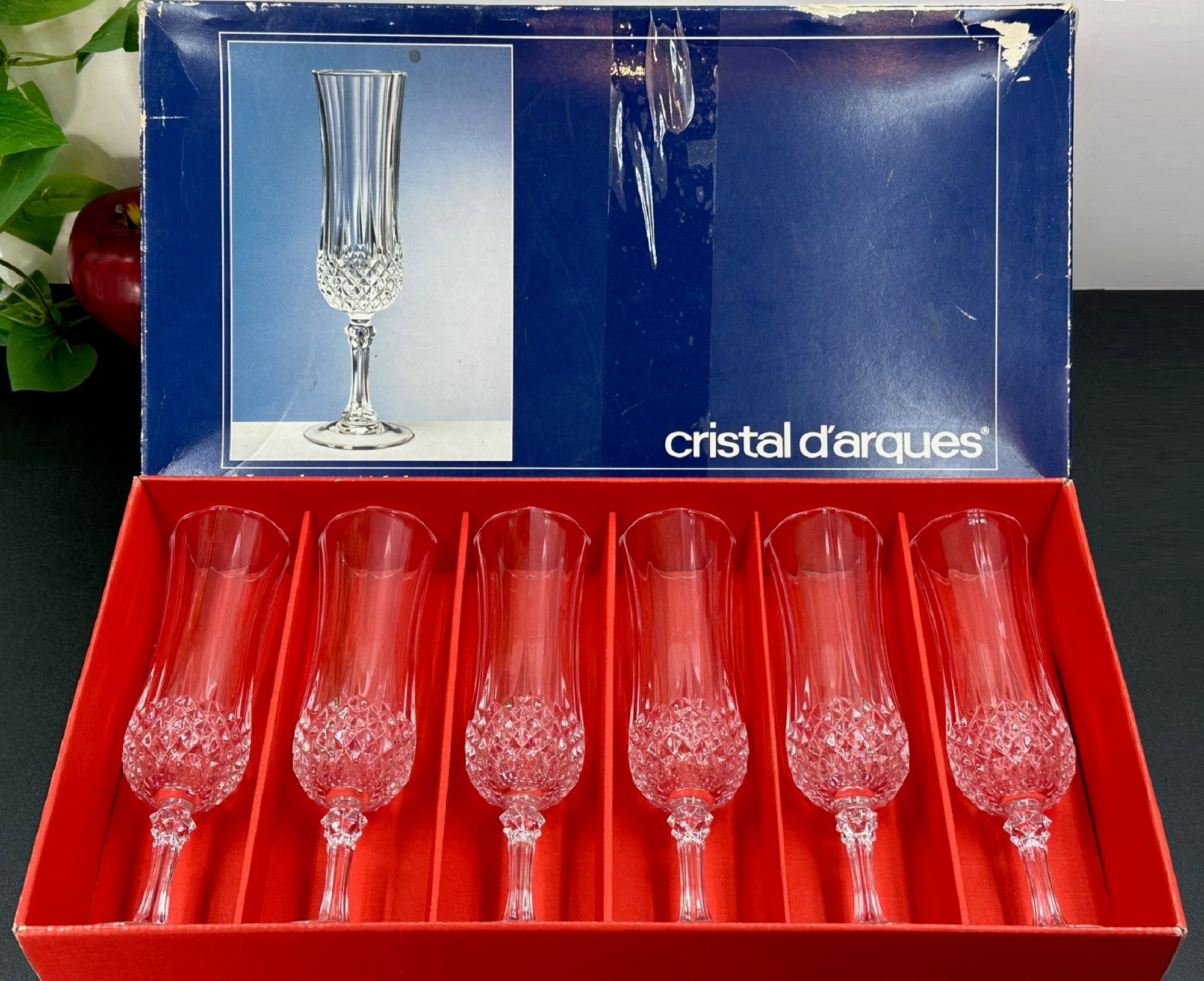 Vintage Vivien Coupe Glasses Set: Longchamp Cristal D'arques-Durand