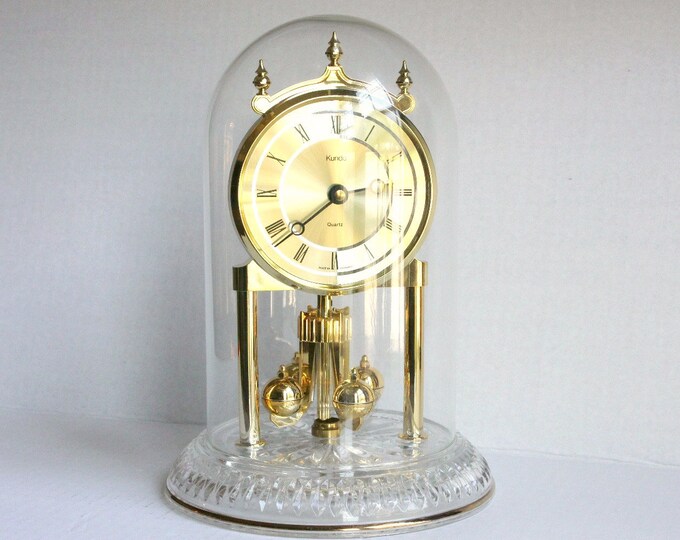 Gold Kundo Anniversary Clock, Gold W/ Glass Dome, Vintage Quartz Mantle