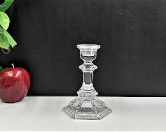 6" Crystal Candlestick Holder, Vintage Glass Hexagon Taper Candle Holder