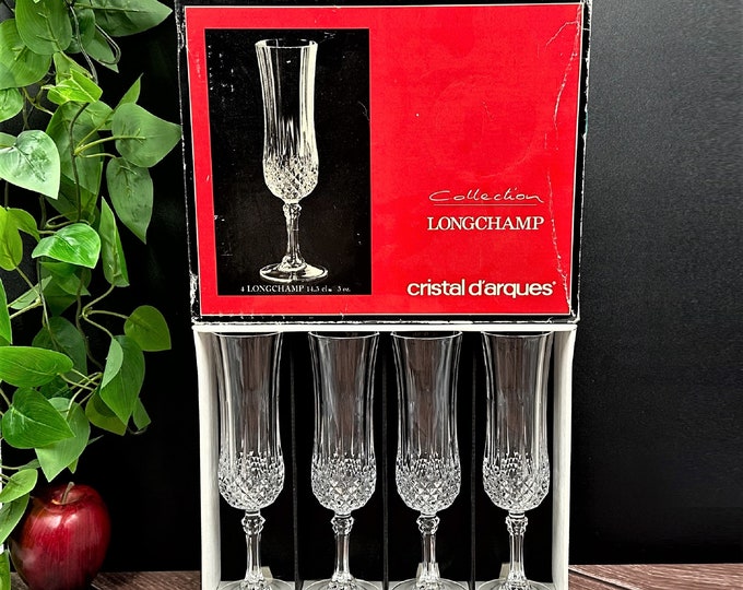 8 1/8 Cristal D'arques Longchamp Crystal Flute Champagne Glasses 5 Oz