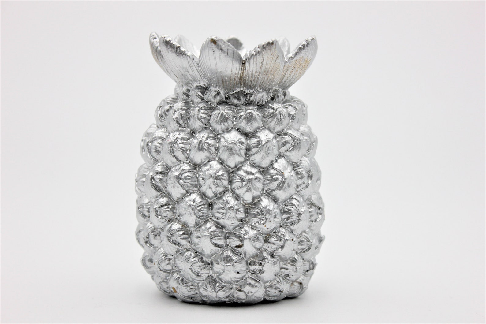 Silver Embossed Pineapple Candle Holder, Vintage Solid Resin Tropical