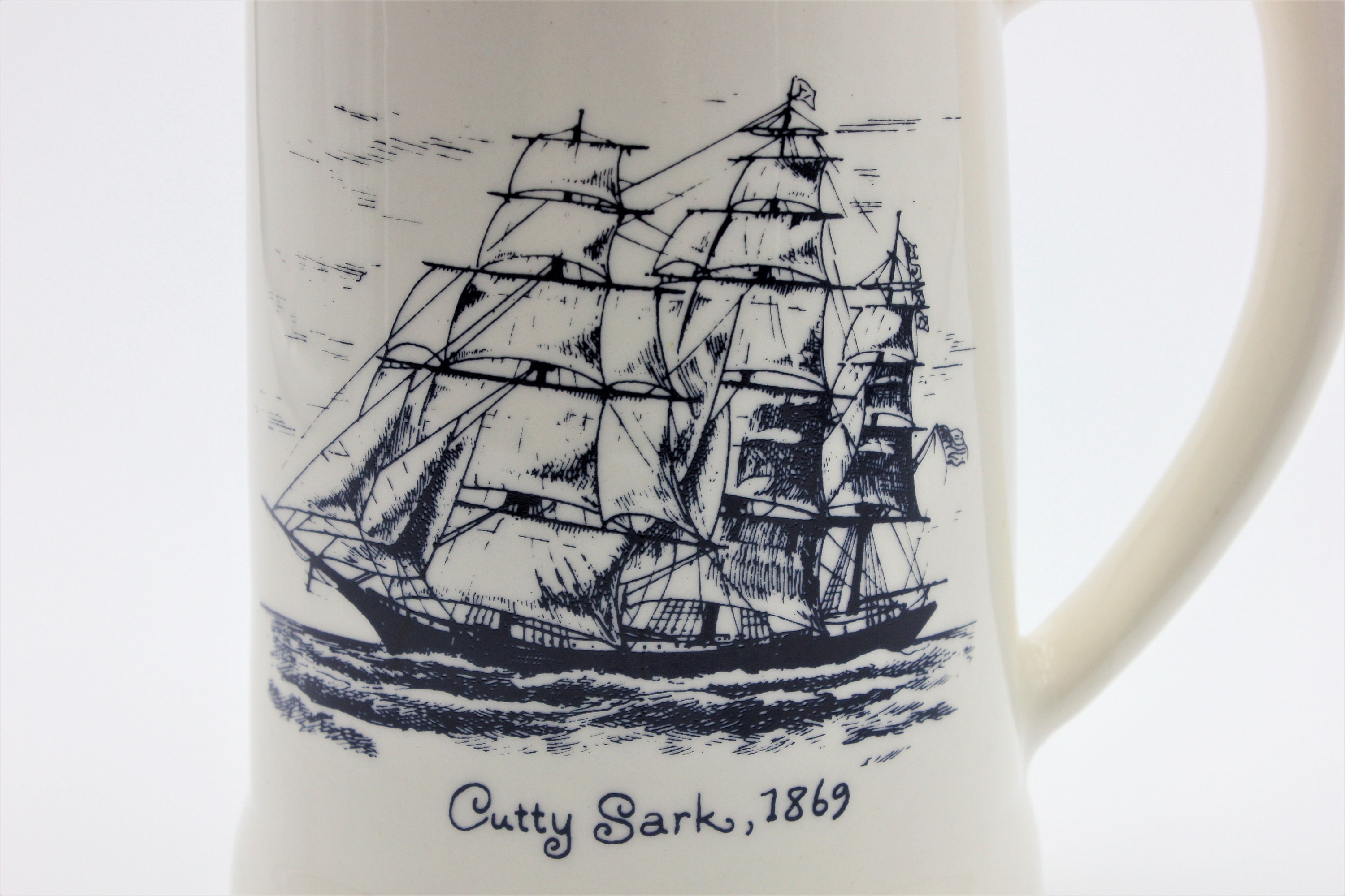 Clipper Ship - Hand Cut - Tankard Beer Mug - Set of 4