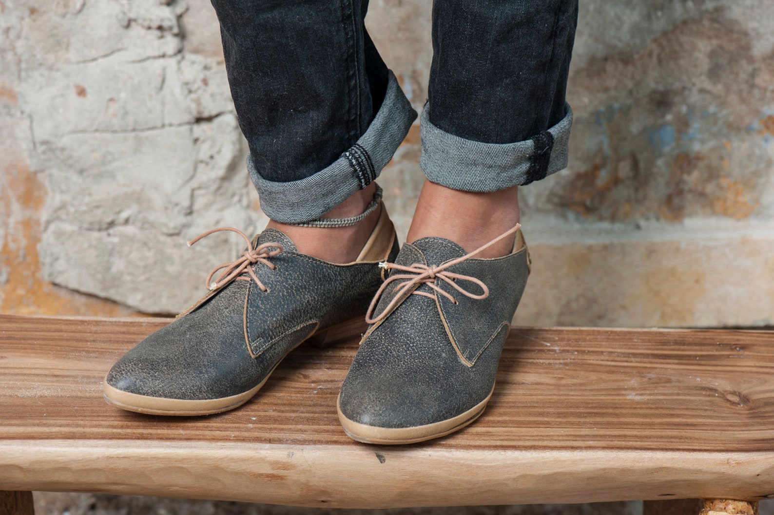 Women Leather Shoes Leather Flats Gray Shoes Derby Shoes Etsy