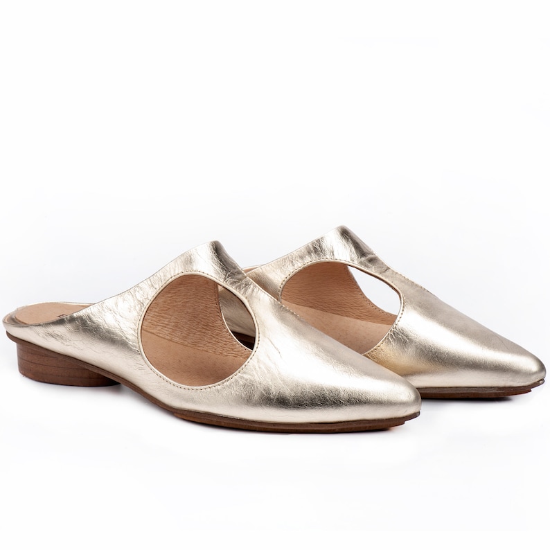 Leather Slides Women Mules Shoes Leather Loafers Women Flats Slip On Shoes Gold Mules Pointed Flats Summer Shoes Leather Shoes