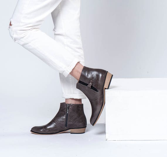 flat taupe booties