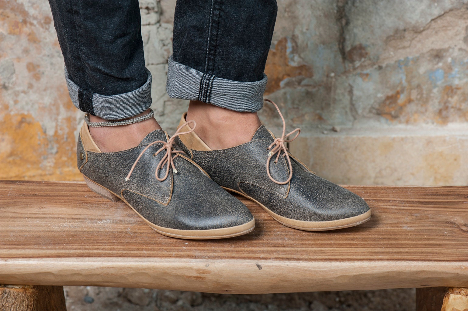 Women Leather Shoes Leather Flats Gray Shoes Derby Shoes Etsy