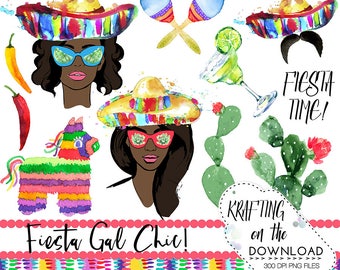 watercolor fiesta girl png clipart watercolor cinco de mayo clip art set african american plus bonus phrases png files