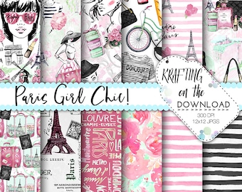 paris paper pack watercolor paris planner girl paper pack paris girl paper pack watercolor paris digital paper eiffel tower papers