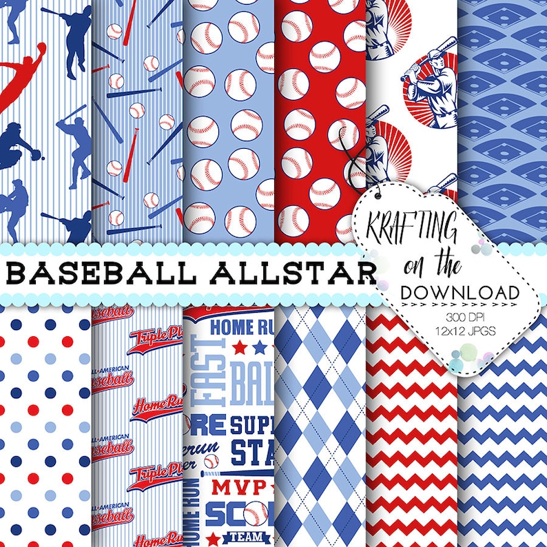 Baseball Paper Pack Allstar Baseball Digital Paper Baseball Etsy