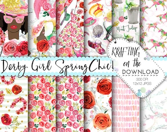 derby paper pack spring fashion digital paper derby digital paper african american girl spring paper pack watercolor rose digital paper