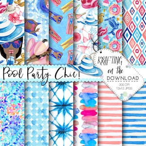 summer planner girl paper pack pool party paper pack watercolor medium skin tone girl summer fashion papers watercolor summer pool party