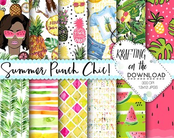 summer paper pack watercolor summer medium skin tone planner girl paper pack pineapple paper pack watercolor summer digital paper fashion