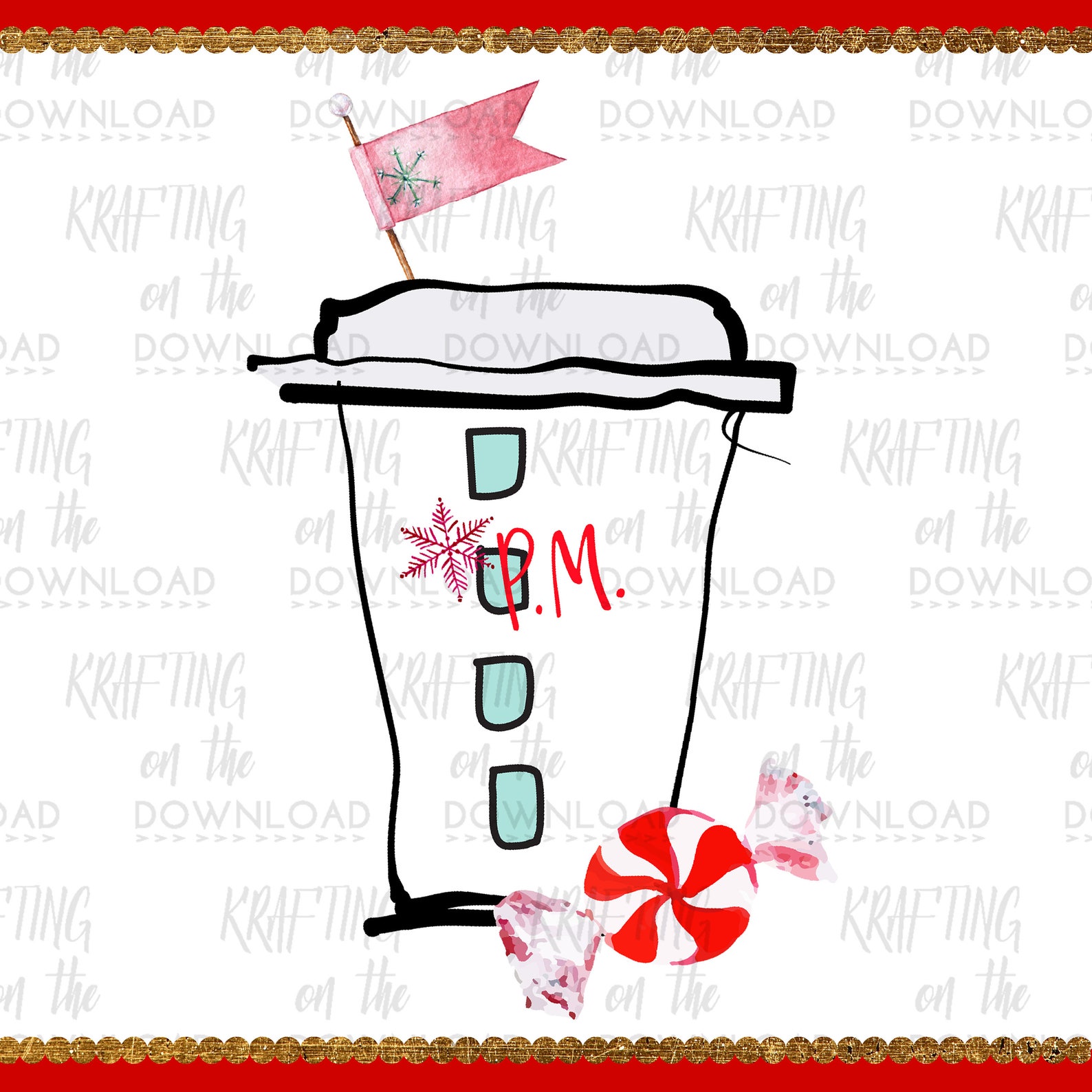 Peppermint Mocha Watercolor Coffee Clipart Set Christmas Etsy
