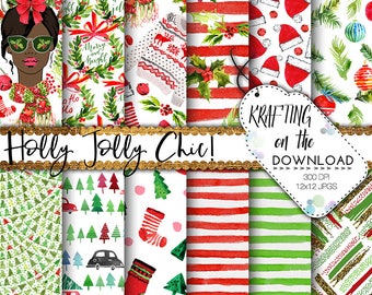 watercolor christmas paper pack christmas african american planner girl paper pack watercolor holidays paper pack planner girl paper pack