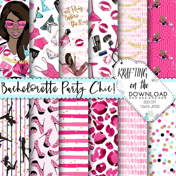 Bachelorette Papier Pack Bachelorette digital Papiere Bachelorette Hintergrund Bachelorette Partei Papier Pack mittlere Haut Ton Mädchen