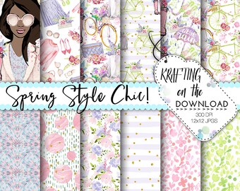 watercolor spring fashion paper pack medium skin tone planner girl paper pack spring fashion paper pack spring fashion digital papers