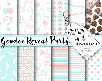 gender reveal paper pack gender reveal digital paper baby shower background boy girl papers blush and aqua paper pack different skin tones