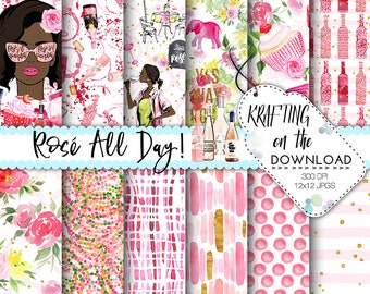 summer paper pack pink wine paper pack rose all day wine digital papers african american planner girl paper pack rosé wine paper pack