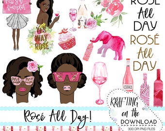 rose all day clip art rose wine clipart wine clip art medium skin tone planner girl clipart png set rosé wine png file summer girl clipart