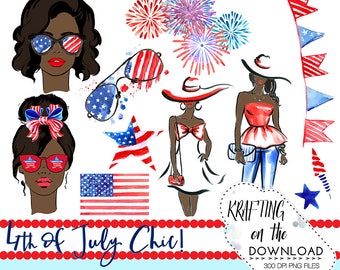 du 4 juillet clipart png fichier quatrième de juillet clip art de l’Aquarelle Aquarelle set aquarelle été mode png planificateur afro-américaine fille