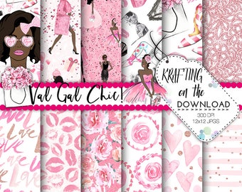 watercolor valentines day digital paper watercolor valentine's day paper pack watercolor african american planner girl valentine watercolor