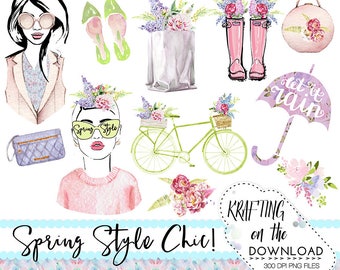 watercolor spring fashion clipart png file spring fashion clip art set watercolor planner girl png spring fashion planner girl clipart