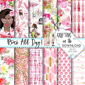 summer paper pack pink wine paper pack rose all day wine digital papers medium skin tone planner girl paper pack rosé wine paper pack