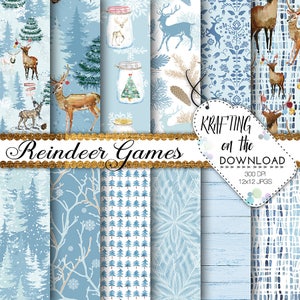 Weihnachten Blau Papier Pack Rentier Papier Pack Rentier digital Papier Winter Wunderland Papier Winter Papier Pack blau Weihnachten digitales Papier