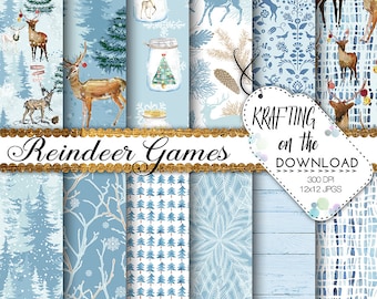 paquete de papel azul de navidad reno paquete de papel de renos renos papel digital winter wonderland papel winter paper pack azul christmas digital paper