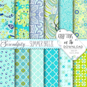 Serendipity paisley digital paper pack shabby chic aqua turquoise lime green paisley scrapbooking papers preppy paisley instant download