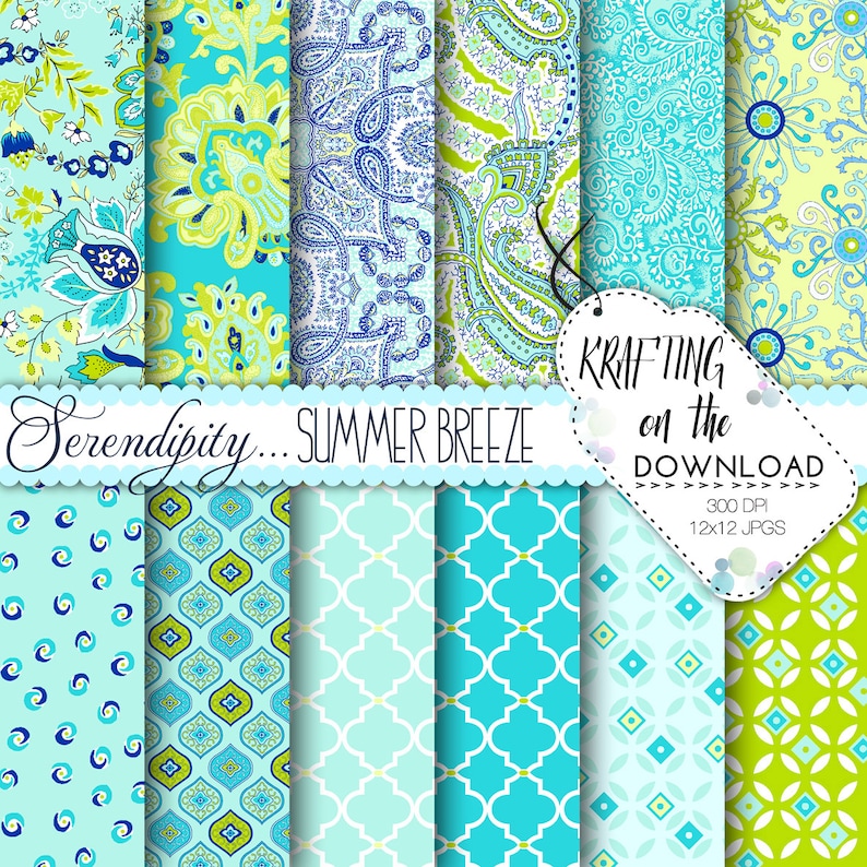 Download Serendipity paisley digital paper pack shabby chic aqua | Etsy