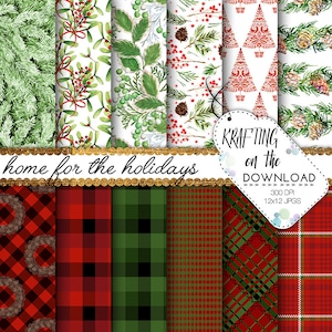 christmas paper pack buffalo plaid digital paper plaid paper pack holiday plaid paper pack christmas tartan papers plaid background