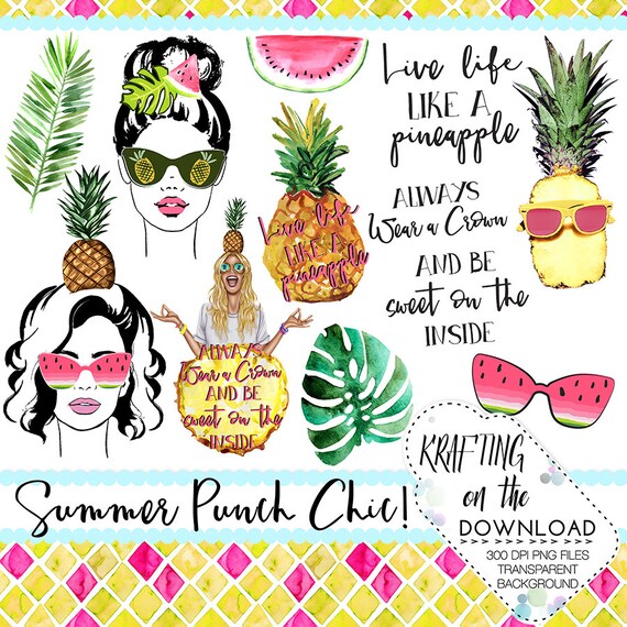 summer girl clipart set watercolor summer fashion clip art png file watercolor planner girl clipart watercolor pineapple watermelon palm