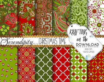 christmas paper pack holiday paper pack christmas paisley digital paper festive digital paper pack traditional christmas paper pack