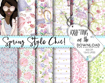 watercolor spring fashion paper pack african american planner girl paper pack spring fashion paper pack spring fashion digital papers