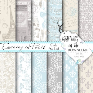Paris-Papier-Pack, Mode Papier pack, Französisch Papier Pack digital Papiere für Hochzeit Vintage digital Papier pack Eiffel Turm Vintage-Spitze