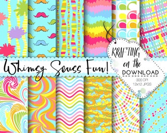 whimsy seuss inspired paper pack seuss digital paper lorax paper pack seuss digital papers seuss scrapbooking seuss background lorax papers