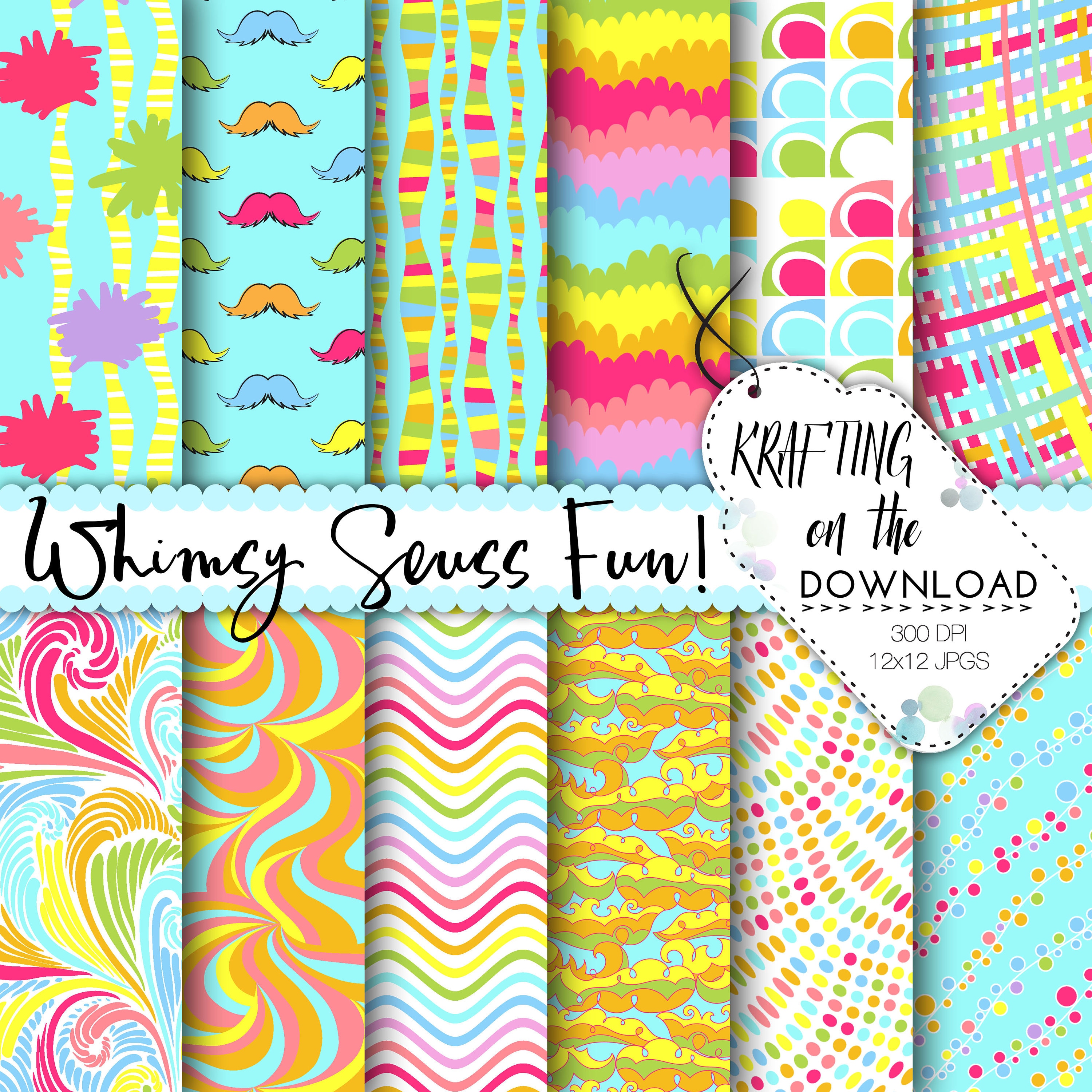 Whimsy Seuss Inspired Paper Pack Seuss Digital Paper Lorax Paper Pack ...