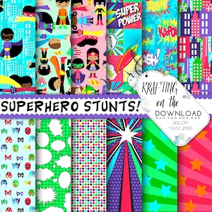 superhero bright paper pack superhero digital paper superheroes paper pack superhero papers boy girl superheroes birthday superhero paper