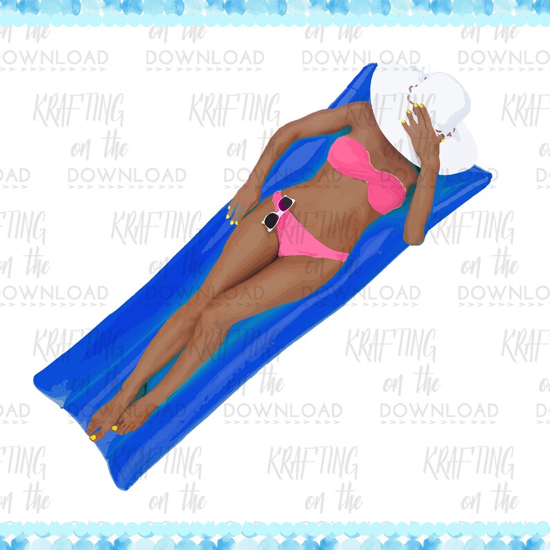 May include: A woman wearing a pink bikini and a white sun hat is laying on a blue inflatable pool float. She is wearing sunglasses and has her hand over her eyes.