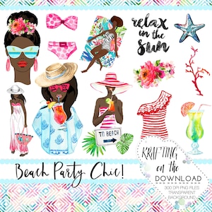 watercolor beach girl clipart png file watercolor beach girl clip art set watercolor summer african american planner girl png clipart