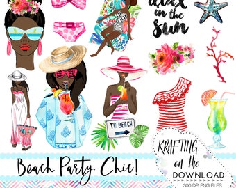 watercolor beach girl clipart png file watercolor beach girl clip art set watercolor summer african american planner girl png clipart