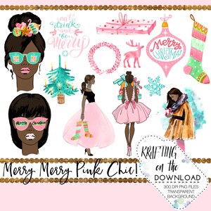 pink christmas watercolor clipart set pink holiday clip art christmas medium skin tone planner girl png file christmas fashion clip art png